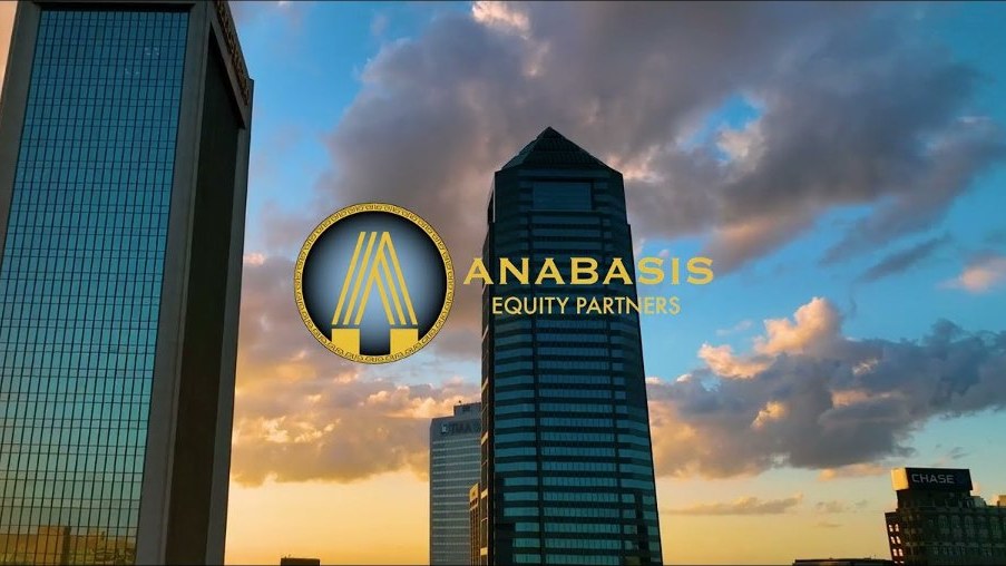 Anabasis Equity Partners logo over the downtown Jacksonville skyline at sunset