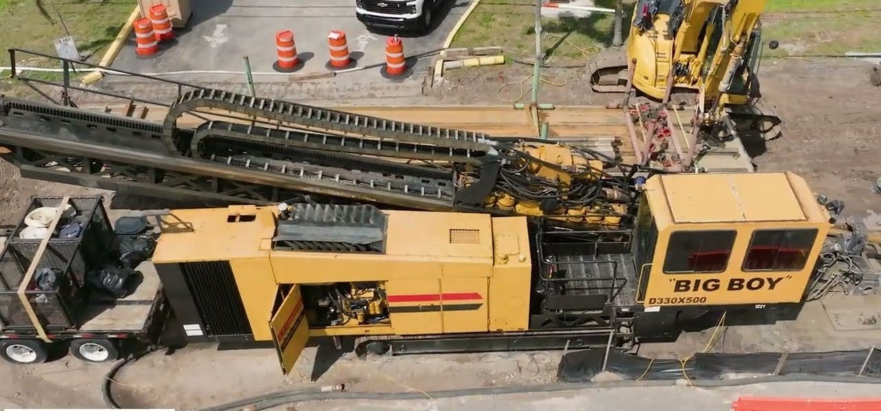 Directional drilling rig on a utility job